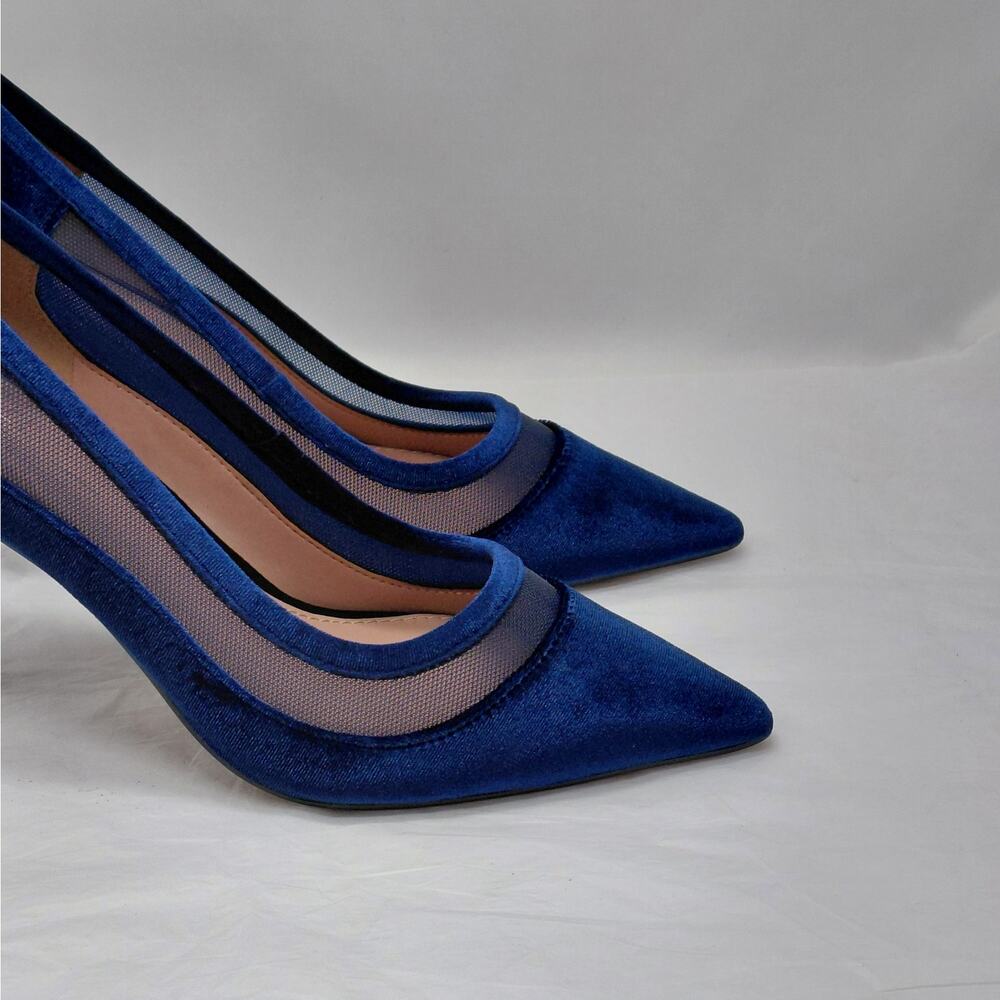 Linea Paolo Pumps Sz 7.5 Navy Velvet Pointed Toe Chic Dress Heels Wedding Party - Picture 6 of 12